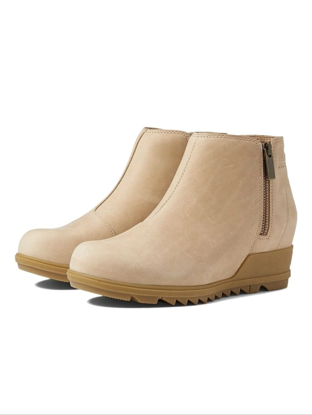 Sorel Evie Zip Waterproof Leather Wedge Ankle Boots Canoe Tan Womens Size 6.5